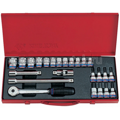 Набор торцевых головок с принадлежностями 1/2", шестигранные, 10-32 мм, 24 предмета KING TONY 4322MR